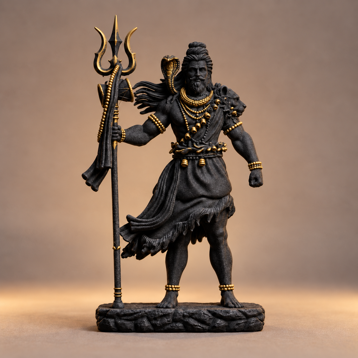 Standing Shiva with trishul in Divya Black with gold-toned details