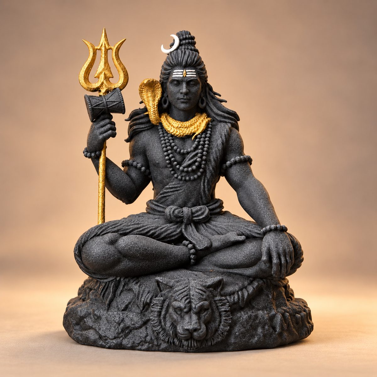 Seated meditating Bholenath with trishul in Divya Black with gold-toned details