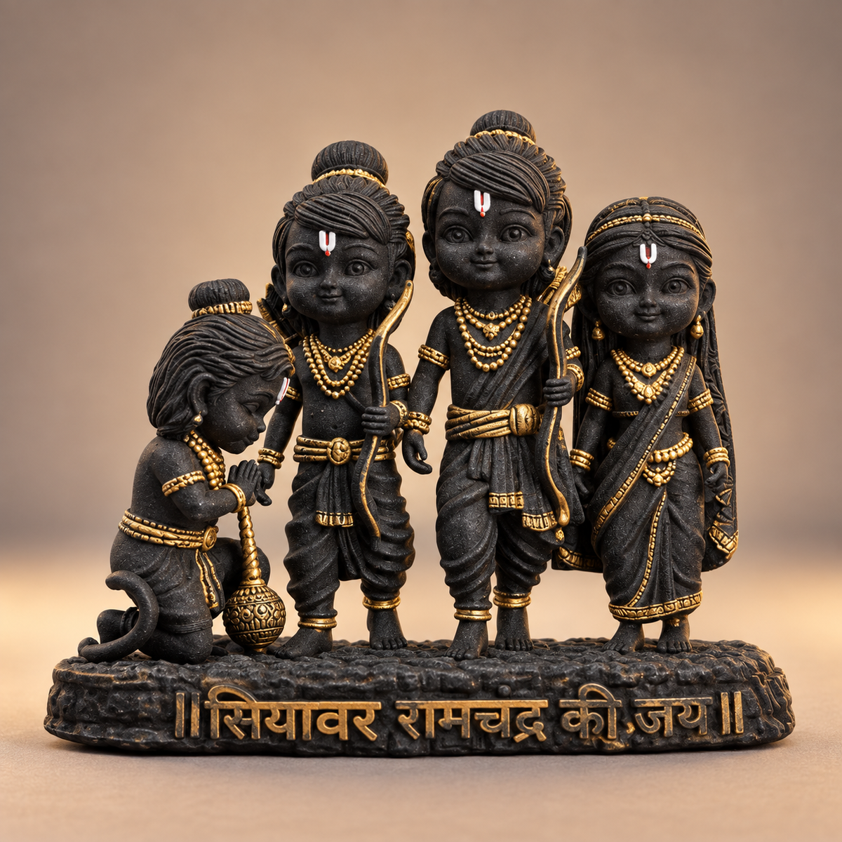 Ram Darbar group with Rama Sita Lakshman and Hanuman in Divya Black with gold-toned details