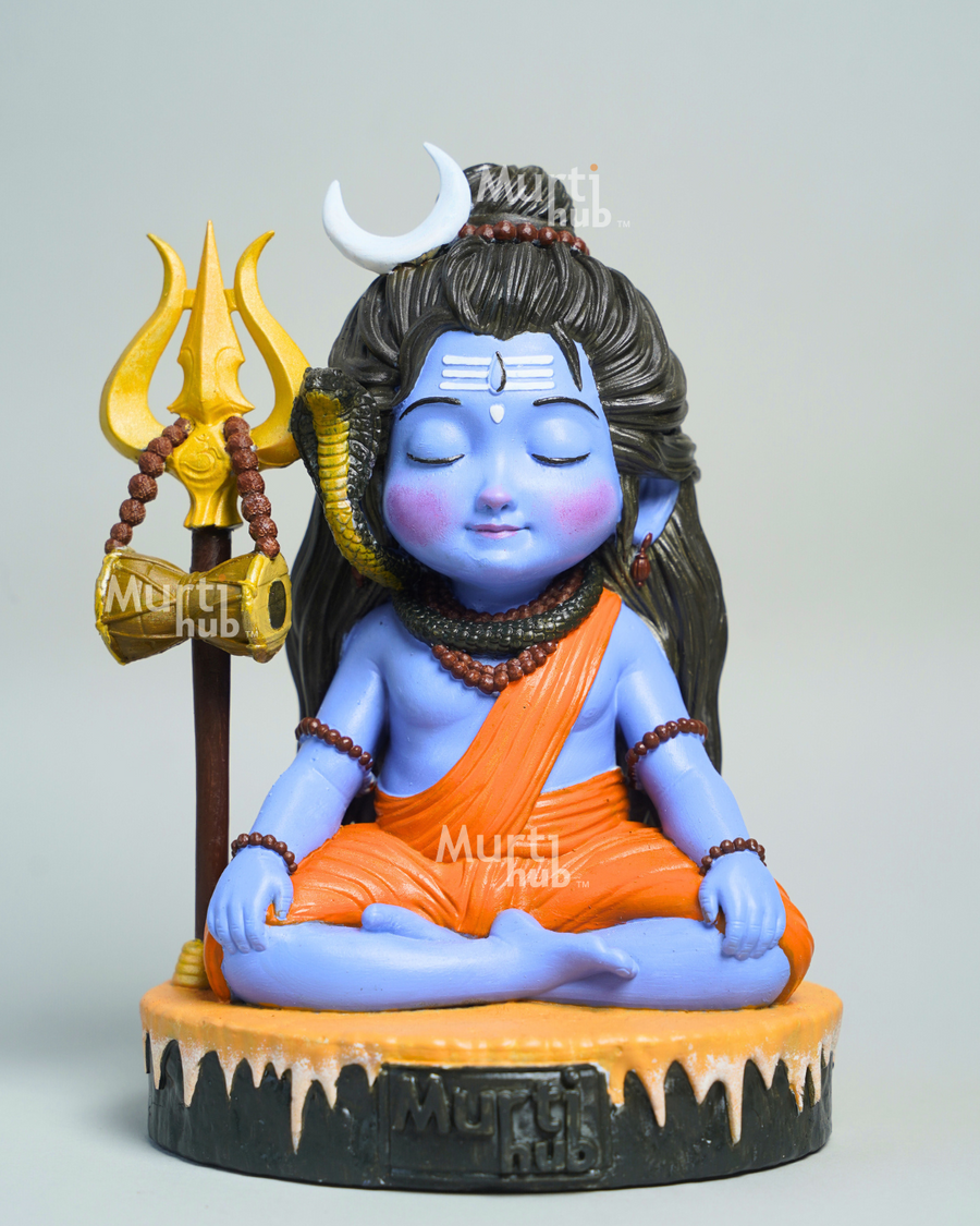 Baal Shiva Idol - The Serene Meditator | Hand-Painted, 7 cm | Car Dashboard & Home