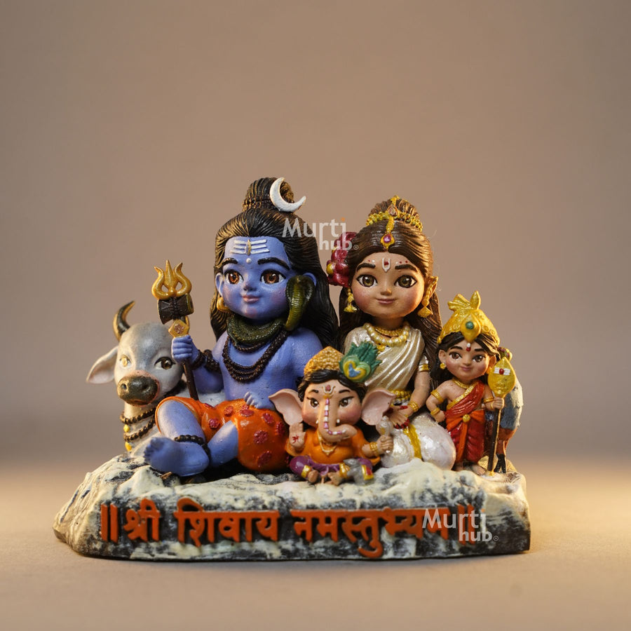 Shiv Parivar - Divine Harmony | Hand-Painted Shiva, Parvati, Ganesha & Kartikeya Idol
