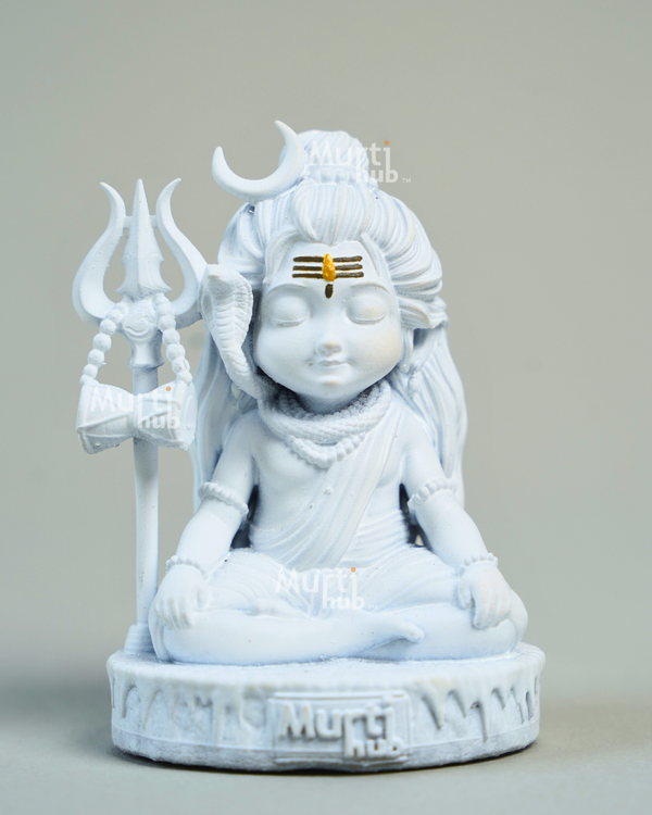 Baal Shiva Idol - The Serene Meditator | Pure White Finish | Car Dashboard & Home