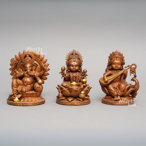 Baal Laxmi Ganesh Saraswati Idol Trio – Divine Dashboard Set for Prosperity, Wisdom & Auspicious Beginnings