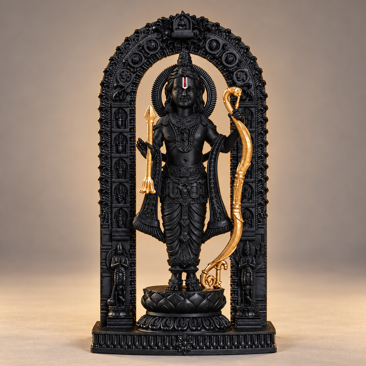 Standing Rama with bow and decorative arch in Divya Black with gold-toned details