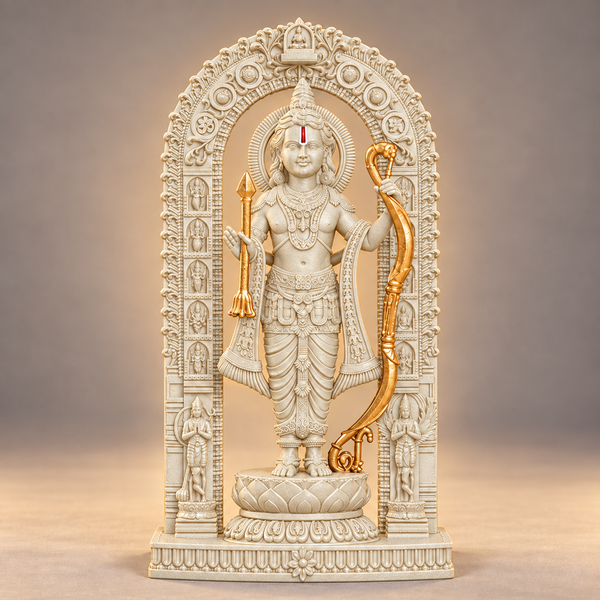 Standing Rama with bow and decorative arch in Temple White with gold-toned details