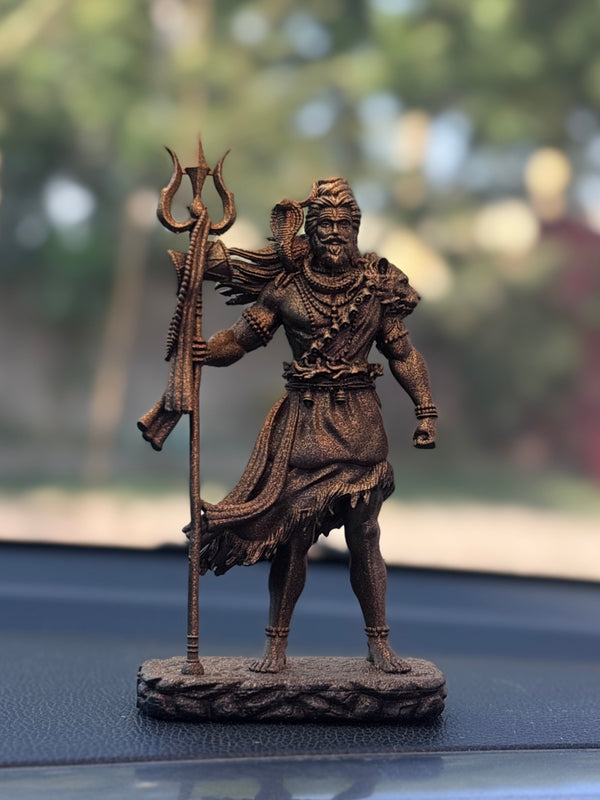 Shiva — The Protector | Standing Mahadev Idol for Car Dashboard | Gold Black