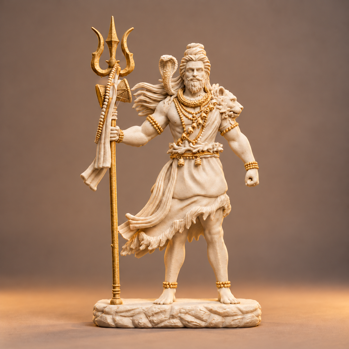 Standing Shiva with trishul in Temple White with gold-toned details