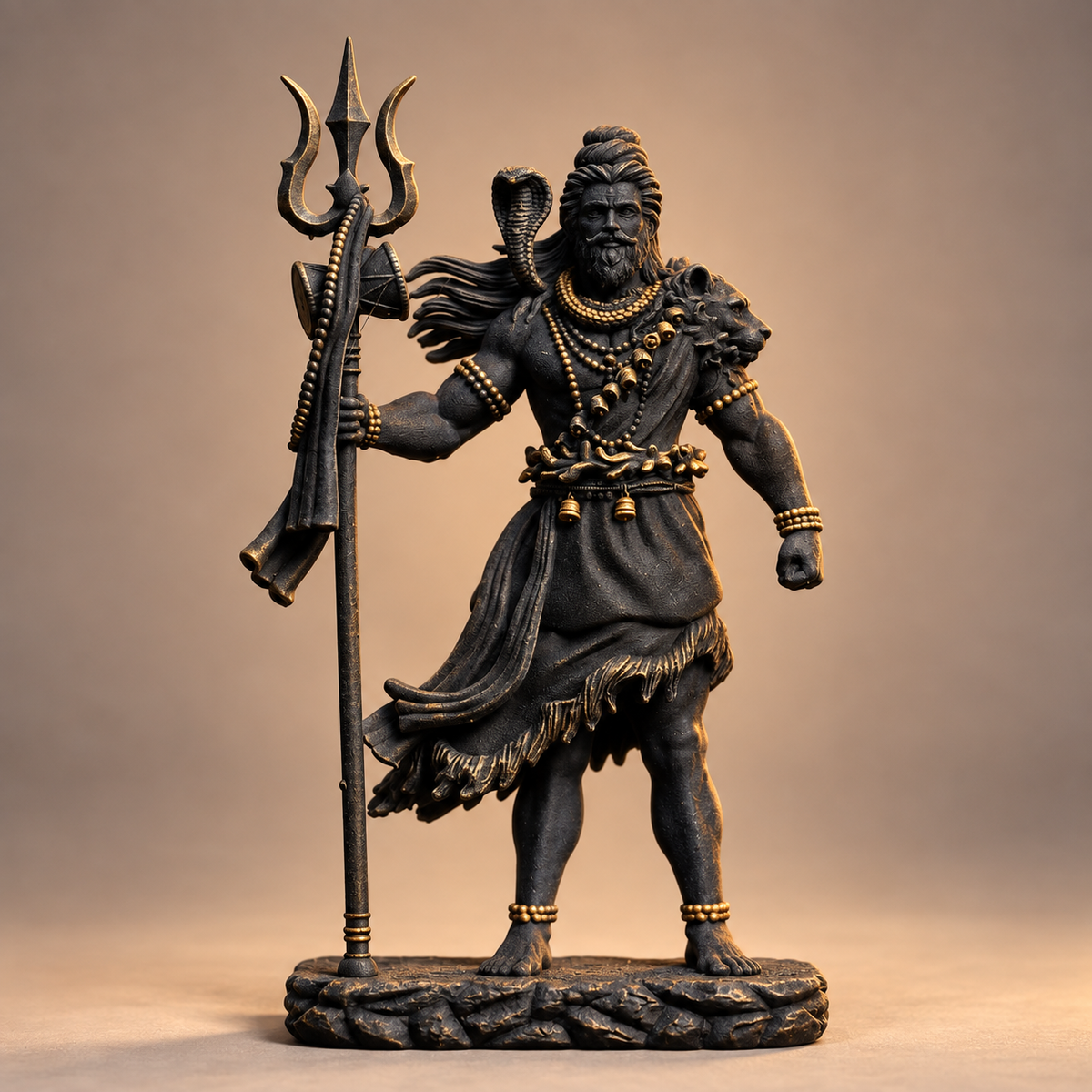 Standing Shiva with trishul in Divya Black with gold-toned details